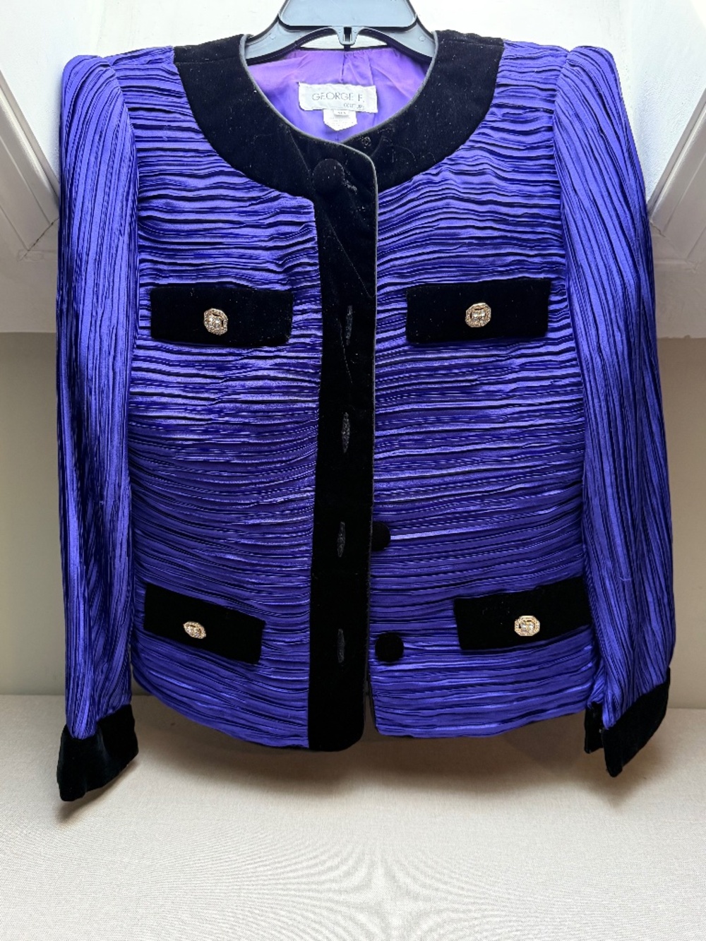 80s Vintage George F Couture Evening Jacket Blazer Jeweled Buttons Size 10